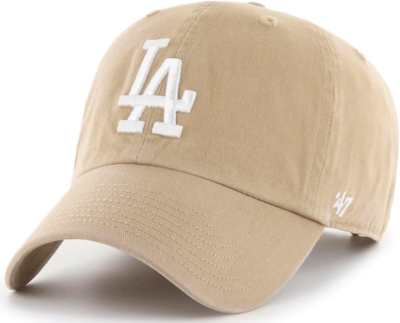 47 Brand MLB Khaki White Primary Logo Clean Up Adjustable Strap Baseball Dad Hat Cap, Adult One Size Fits All - Los Angeles Dodgers - Khaki White - Image 1